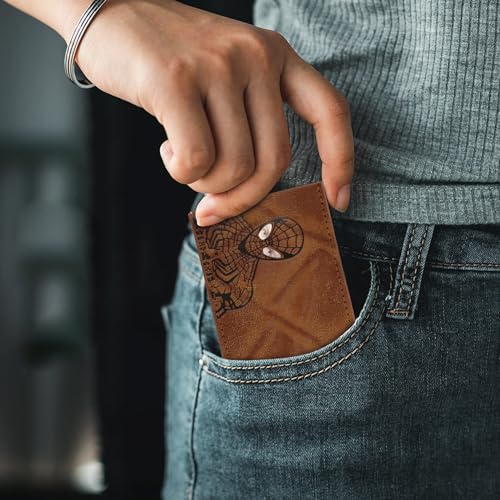 Leather Style Brown Spider Wallet ID for Men and Woman, Superhero Design, Multi Card Slots, Unisex and all ages, leather Style Wallet ID Bat eyes4