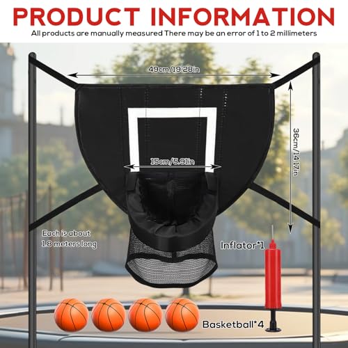 VEGOATY Mini Trampolin Basketballkorb Indoor: Basketballkorb Trampolin Zubehör mit 4 Basketbällen und 1 Pumpe, Basketball Trampolin für Kinder Erwachsene, Sonnenschutz, Schwarz