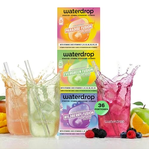 waterdrop Wildberry Paradise & Evergreen Fusion 36 Waterdrop Würfel Zuckerfreier Durstlöscher & Alternative zu Getränkesirup und Geschmackspulver Geschmack für Wasser ohne Zucker - vegan