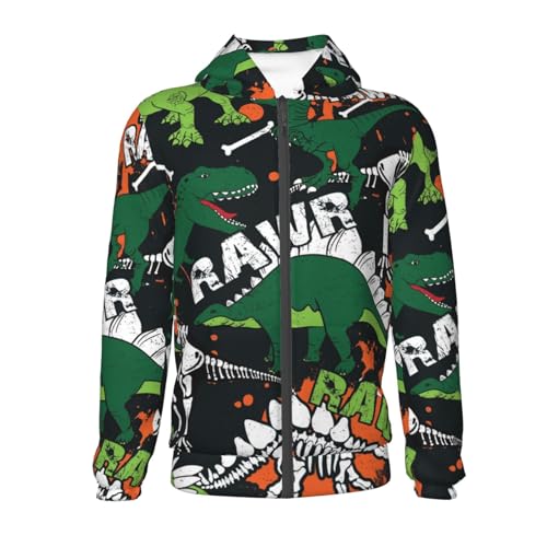 Dinosaur Skeleton Kids Pullover Hoodies Boys Zip Up Sweatshirts Girls Athletic Clothes with Pocket2