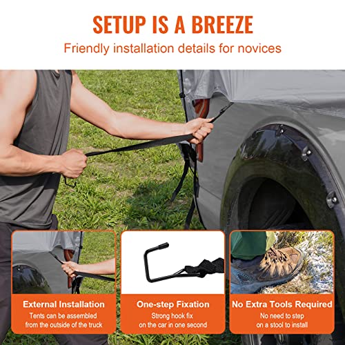 VEVOR Truck Bed Tent, 6.4'-6.7' Pickup Truck Tent with Rain Layer and Carry Bag, Waterproof PU2000mm Double Layer Truck Tent, Accommodate 2-3 Person, for Camping Traveling Outdoor Activities by VEVOR - Image 6
