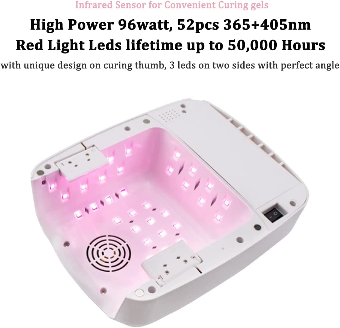 Lampada for Unghie Asciuga Unghie Gel UV LED Lampada for Unghie 96W Ricaricabile, Asciuga Unghie Professionale Cordless con 4 Timer Impostazione Sensore Automatico di Luce Rosa, Strumenti for Manicure