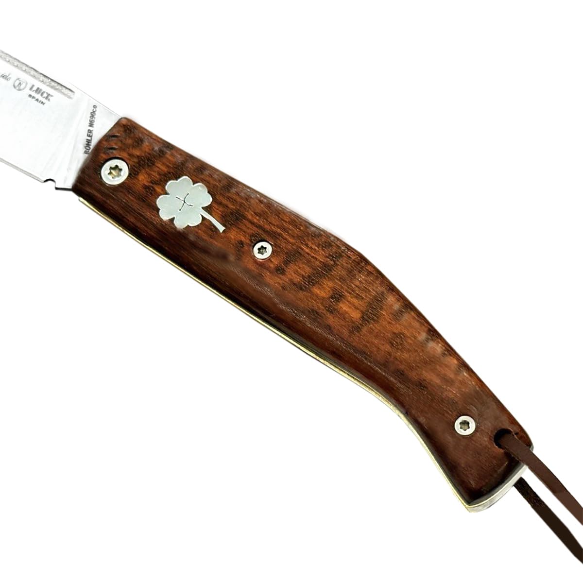 Tiendas LGP - MIGUEL NIETO Navaja Luck 50-AN, con hoja en acero inoxidable Böhler N695co hoja de 8 cm. y empuñadura en Palo de Serpiente Pulida, Hueco con cordón fiador incluido