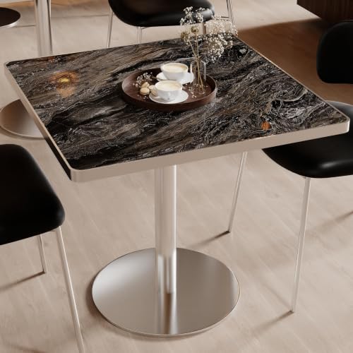 Image of AliSefaiy31.5''Square Dining Table,Square Pedestal Table,Marble BistroTable | 1.2 inch Marble Tabletop, Heat Resistant /Scratch Resistant /Easy Clean /Dining Room /Restaurants /Small Spaces /Starlight Gray