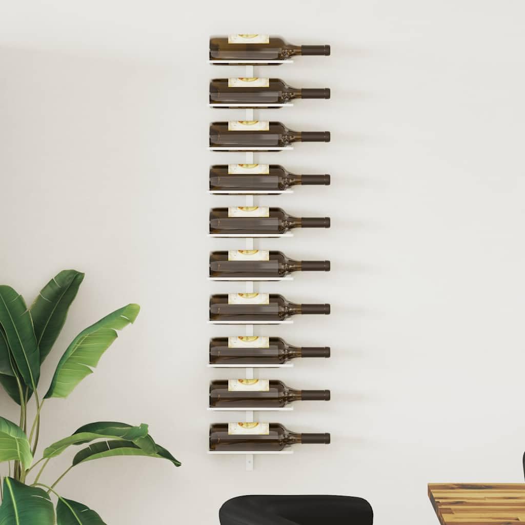 Wand-Weinregal Weiß Metall für 10 Flaschen, Flaschenhalter für Küche, Esszimmer, Bar, Speisekammer, modernes Flaschenregal zur Lagerung und Aufbewahrung von Weinflaschen