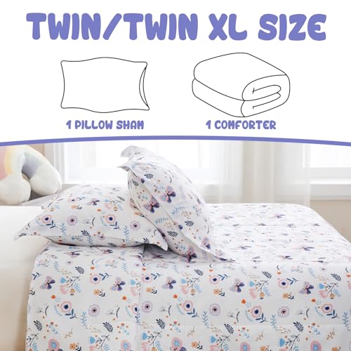 Image of Yibeizi Floral Butterfly Comforter Set for Girls Twin Size Bedding