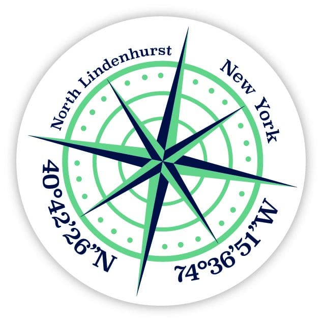 North Lindenhurst New York 2-Inch Vinyl Decal Sticker Latitude Longitude Compass Design