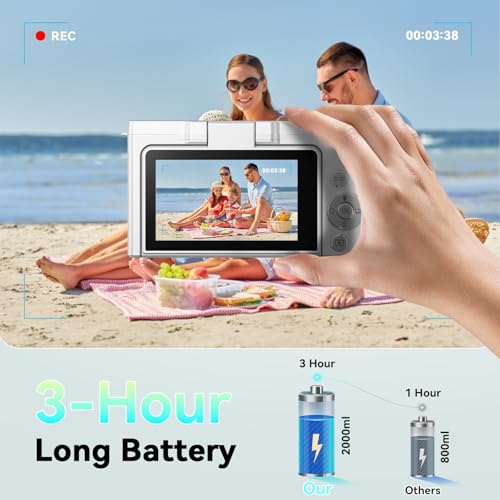 Image of 4K Digital Camera for Photography,64MP Vlogging Camera for YouTube with 3 inch 180 Flip Screen,18X Digital Zoom Point and Shoot Camara with 64GB Micro SD Card (White)
