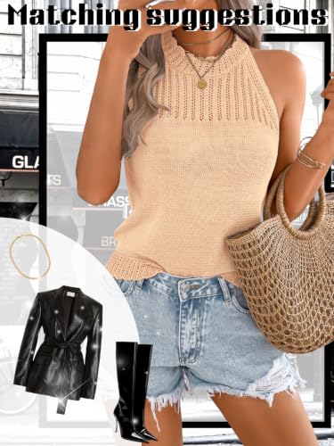 Image of ChiaoLezhee Women's Summer Knit Tank Tops, Racerback High Neck Lightweight Sweater Vest, Dressy Casual Outfits