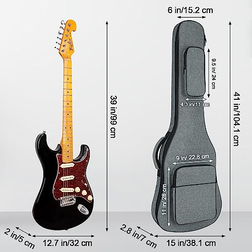 Image of MUZNOTE Electric Guitar Bag Padded Electric Guitar Gig Bag Waterproof Fabric Soft Guitar Case with Neck Strap, Back Hanger Loop, Premium Version, Gray, 39 inch, Modern