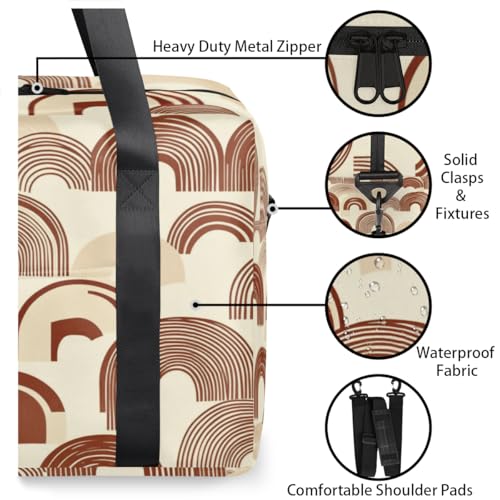 Brown Rainbow Travel Duffel Bag for Men Women Beige Striped Sports Gym Bag Waterproof Weekender Overnight Bags Foldable Carry on Backpack for Swim Yoga Fitness Workout3