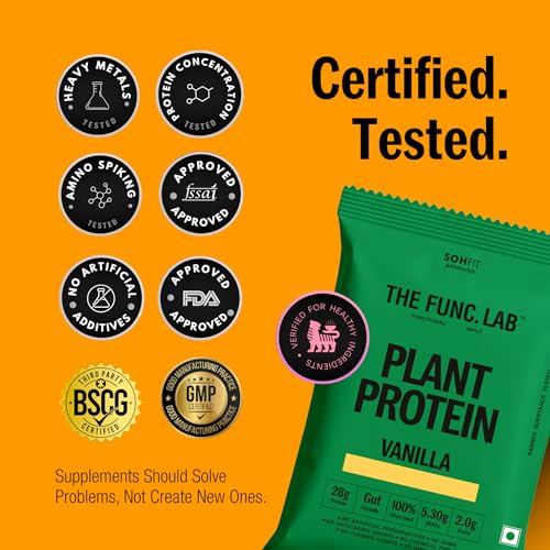 Image of The Func. Lab Plant Protein - Vanilla Travel Packs | (4 * 35g Sachets) Pack of 2 | 28g Protein per Scoop | Pea and Rice Blend | Vegan, Sugar‑Free, 100% Clean Label, Gut Friendly, Vegetarian