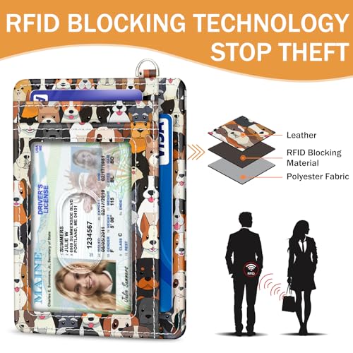 Image of Yonlevres Dog Credit Card Holder Slim RFID Wallet Women Small Travel Cute | Front Pocket, Handy, RFID Blocking, Woman Girls Ladies Gifts, D-ring for Keychain,Thin Mini Card Case, ID Window, PU Leather