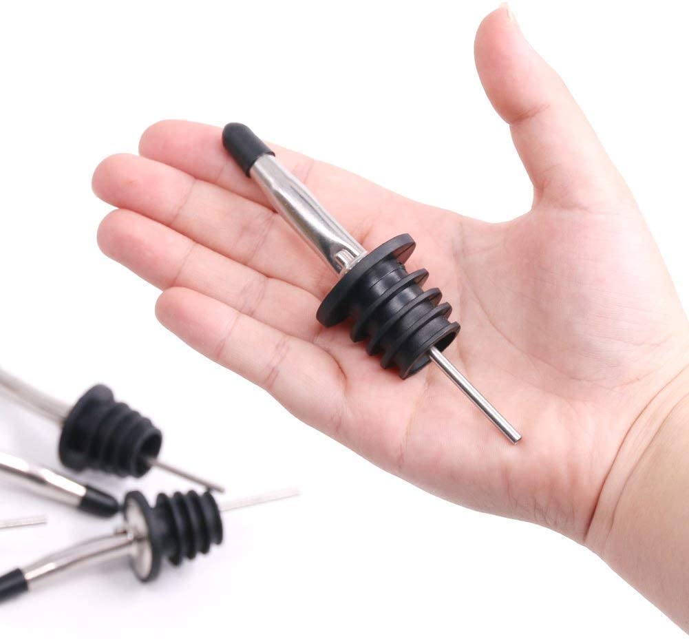 Zap Impex Universal Stainless Steel Bottle Pourer - Liquor and Oil Pourer with Even Spout and Leak-proof Seal (Set of 4 with Cap), klein, silver