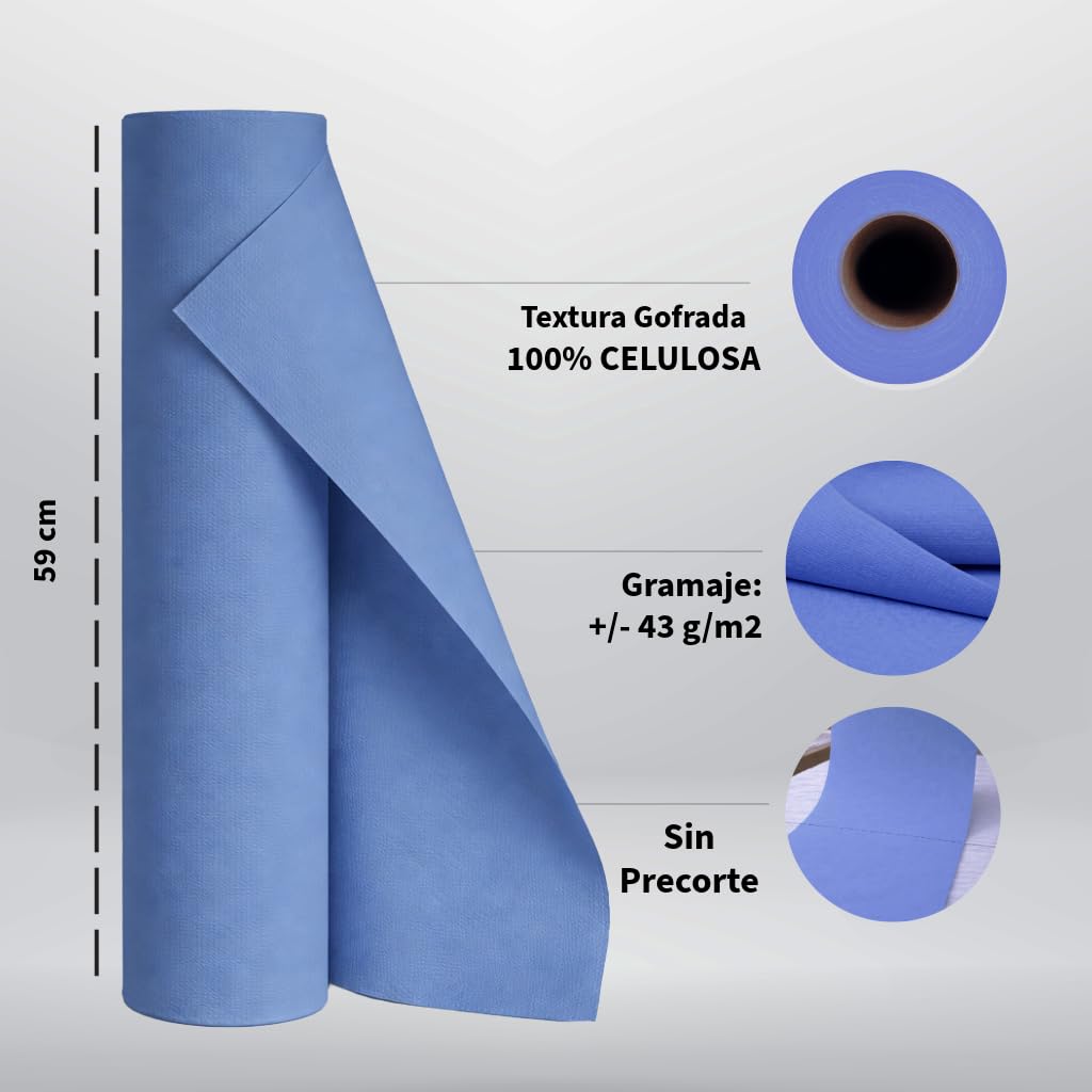 Papel Camilla Ecológico Azul 60 cm x 70 m | 1 Rollo Sin Precorte | Papel Camilla Masaje Sin Precorte