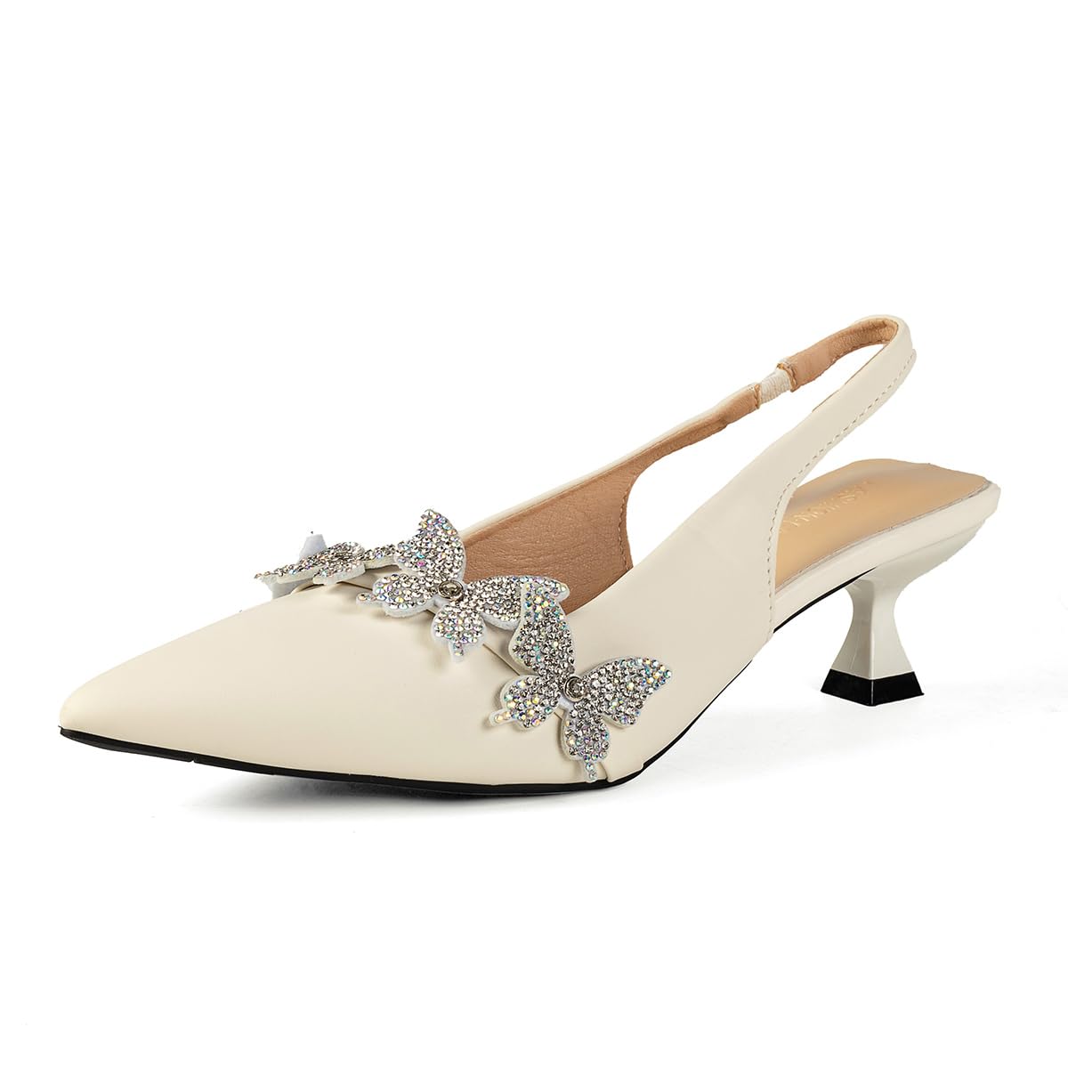 Women's Rhinestone Butterfly Slingback Kitten Heels – Pointed Toe Dress Shoes for Wedding Guest, Cocktail Party, Prom, Evening or Formal Events –