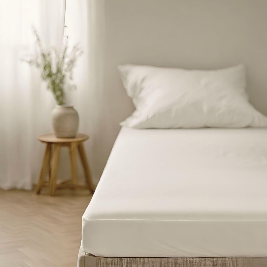 Cuore di lino - Spannbettlaken aus reinem Leinen, 100 % cremeweiß, für Doppelbett (180 x 200 x 30 cm).