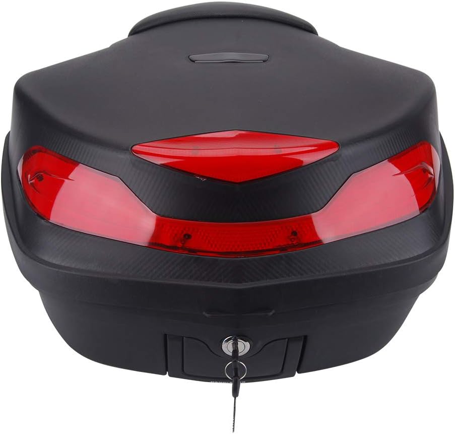 ComieMotorcycle Tour Tail Box Trunk Luggage Top Lock Storage Carrier Case w/soft backrest&handle - 48L Capacity - Can Store Helmet (Black)