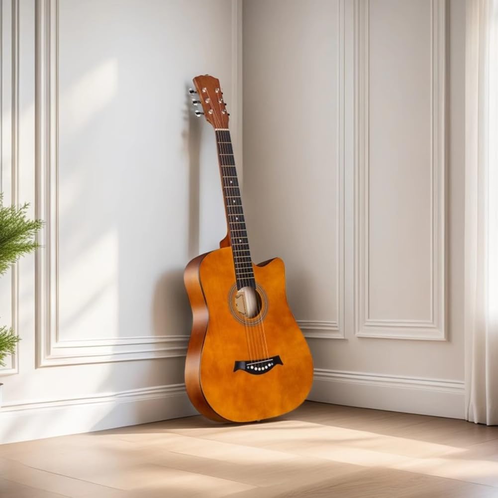 Chitarra acustica da 96 cm, 6 corde in acciaio, kit di base con custodia, corde, tracolla, pipa e plettri