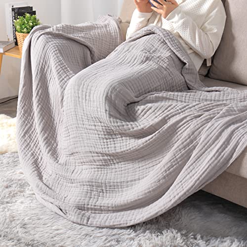 Lifein Cotton Muslin Blankets-Grey Throw Blanket For Couch/Bed/Adults/Baby, 6-Layer Cotton Thermal Blanket,Lightweight Soft Spring Breathable Throw Blanket,All Season Gauze Blanket(Grey,55X75In) #TOP1