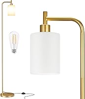 Vista 9 de Lámparas de pie para sala de estar, lámpara de pie industrial con pantalla de vidrio, lámpara de pie blanca moderna con bombillas LED, lámpara