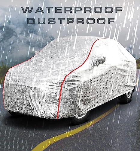 Image of PROTEGO All Weather Protection Car Cover for Datsun go Plus | Anti Dust, 100% Waterproof, Durable Cover - Triple Stitched Elastic Grip with Mirror Pocket |(Metallic Silver with Red Piping)