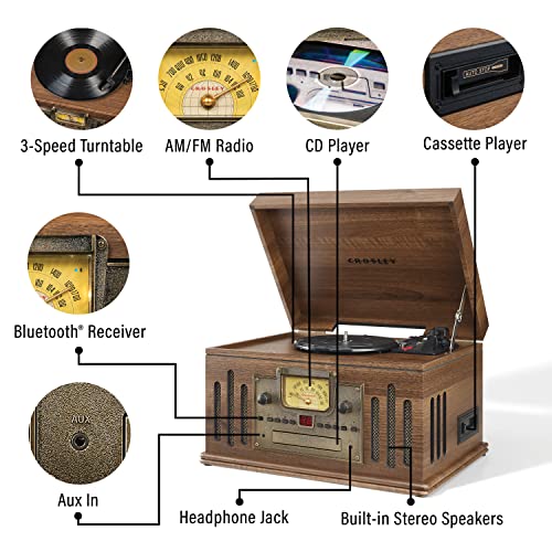 Crosley CR704B-WA Musician 3-Speed Turntable with Radio, CD/Cassette Player, Aux-in and Bluetooth, Walnut - Les Beatles, Paul McCartney, John Lennon, RIngo Starr, George Harrison Crosley CR704B-WA Musician 3-Speed Turntable with Radio, CD/Cassette Player, Aux-in and Bluetooth, Walnut – Image 4