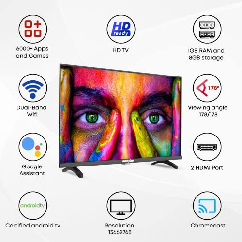 Image of Murphy 80 Cm (32 Inches) Hd Ready Android Smart Led Tv With Smart Remote | Mb3201 - Black