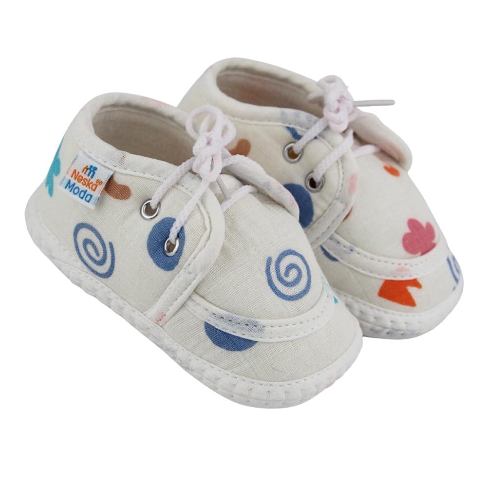 neska moda 6 To 12 Months Baby Boys & Baby Girls Star & Rainbow Muslin Lace White Hook & Loop Shoe Booties-BT5566-picture-23