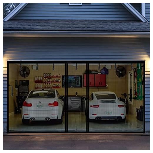 Magnetic Garage Screen Door for 2 Car Garage 16x8ft, Durable Heavy Duty Fiberglass Screen Mesh, Doors Screen with Magnets for Double Garage Doors Breathable, Easy Install & Pass-Through (Black, 16x8)