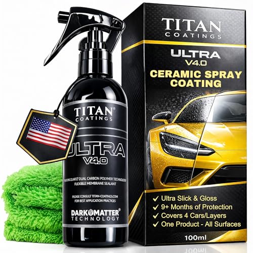 Titan Coatings Ultra V4.0 Ceramic Spray Coating 100ml - Extreme Gloss & Hydrophobic Shine - Dual Carbon Polymer & Hyper Quartz® Technology - Long Lasting UV Protection - Easy Spray & Wipe Car Sealant