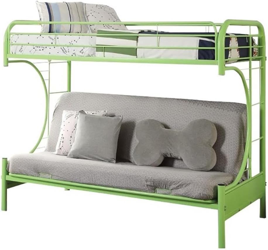 BOWERY HILL Twin Over Full Futon Metal Bunk Bed, Green Finish, Built-in Side Ladders, Full-Length Guardrails, Convertible Sit to Sleep Function, Sturdy Design for Kids' Bedroom or Guest Room