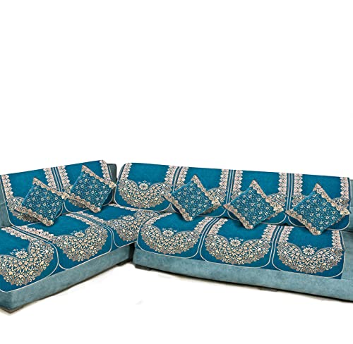Image of L Shape Sofa Cover Set 7 Seater with 5 Cushion Covers - Premium Stretch Fabric, Soft, Anti-Slip, Washable Sectional Couch Cover (Sky Blue)