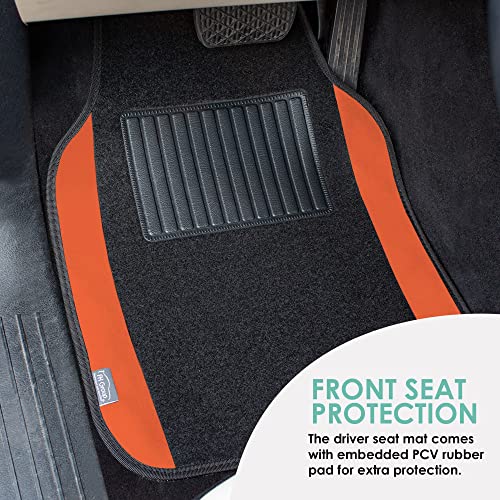 Image of FH Group Automotive Floor Mats - Universal Fit Premium Carpet Car Mats with Driver Heel Pad, Full Set for Cars, SUVs & Trucks - Orange