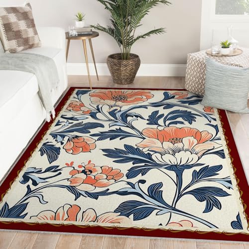Tapis salon 180x240cm lavable bohème à fleurs - 3