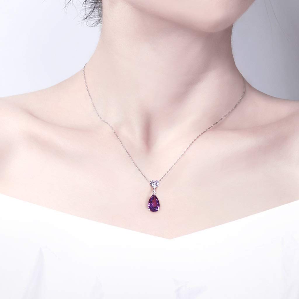NBYGSC Collares para Mujeres Niñas Forma de Gota Collar con Colgante de Amatista de 2,6 Quilates Collar con Colgante de 18 '', Joyas para Mujeres Gargantillas Collares para el hogar