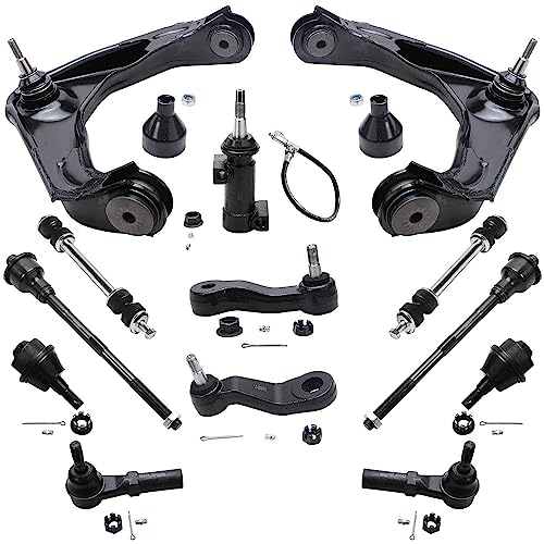 Image of Detroit Axle - Front End Kit for 2001-2004 Chevrolet Silverado GMC Sierra 2500 2001-2006 Silverado Sierra 2500 HD 3500, Control Arms Sway Bars Ball Joints Tie Rods Pitman Idler Arms Wheel Lug Nuts