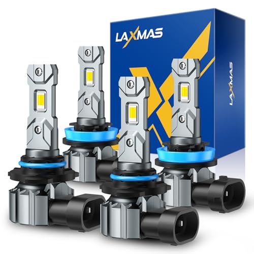 Image of Laxmas LM1A Super Brightness 9005 H11 Bulb Combo, 900% Brightness Upgraded, 56,000LM Brightness LED Light, HB3 and H8 /H9 Bulbs Wider Driving Vision, 6500K Cool White, Plug and Play, Pack of 4