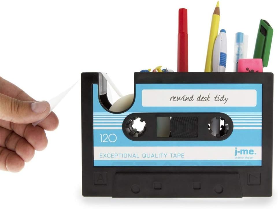 Retro Cassette Adhesive Tape Pen Holder Case, Office Stationery Storage Box, Plastic Pencil Case Desk Tidy Creative Organizer, for Storing Pen Pencil Eraser Paper Clip Tape Roll Ruler (Blue) image 2