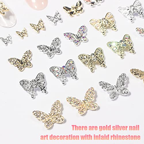 Butterfly Nail Charms,22PCS Mixed 3D Metal Butterfly Nail Rhinestones Charms,Shiny Nail Gems Jewels Studs for Nail Art Design Decorations DIY Crafts Gold Silver(Gold Silver 22PCS) - Image 3