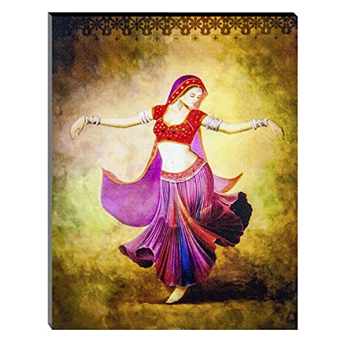 Image of Indianara Set of 3 Dancing Village Women Folk MDF Art Painting (2563FL) without glass 4.5 X 12, 9 X 12, 4.5 X 12 INCH