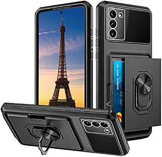 Coolden for Samsung S21 FE Case Wallet Case with Card Holder Slot Ring Kickstand Case Armor Military Grade Shockproof Case Heavy Duty Protective Phone Case Cover for Samsung Galaxy S21 FE 5G-Black