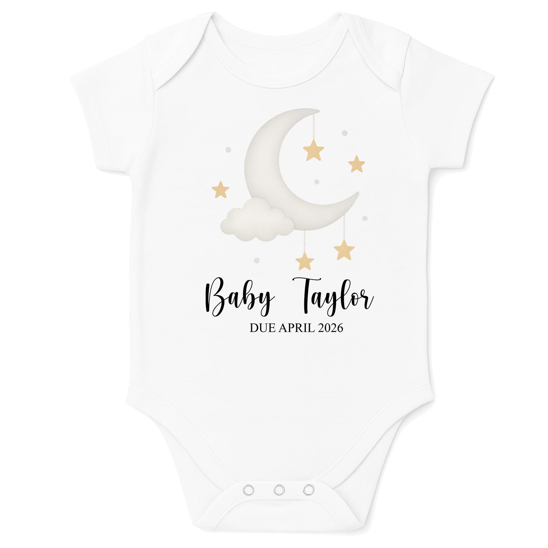 Personalised Baby Pregnancy Announcement Bodysuit Vest (Baby Moon Clouds, 3-6 Months)