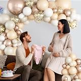 Zestaw łuków balonów szampańskich, 113 szt., girlanda z balonów szampańskich z beżowym kremowym balonem, neutralne beżowe balony, do dekoracji chrztu, ujawnienia płci, baby shower, wieczór panieński