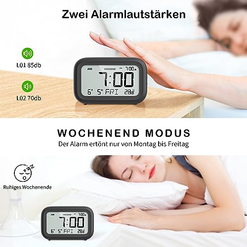 Digital Wecker Nachttisch batteriebetrieben Volumen einstellbar & Wochenend – Ansicht 3