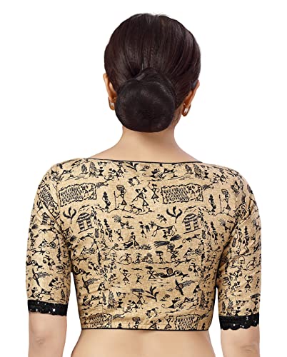 Image of Studio Shringaar Women's Readymade Polyester WarliArt Saree Blouse with Elbow Length Sleeve