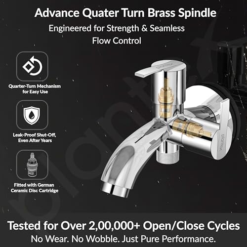Image of Plantex Pure Brass 2 in 1 Tap for Washing Machine with Water Saving Nozzle for Kitchen Tap /2-Way Bib Cock with Brass Wall Flange & Teflon Tape -7 Year Warranty (AQ-1407-Chrome)