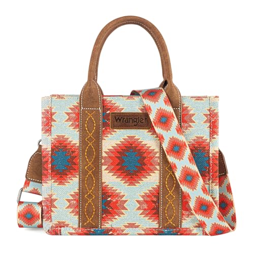Wrangler Tote Bag for Women Aztec Shoulder Purses Western Handbags Boho Satchel Top-Handle with Distressed Look WG221-8120RD