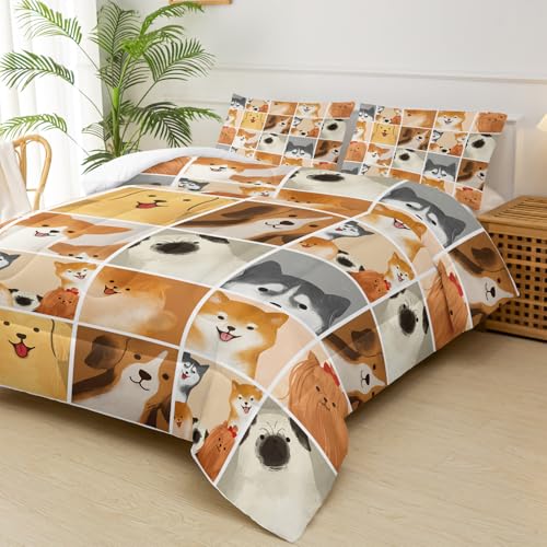 lneffble Dog Twin Comforter Set Kids?Cute Dog Print Twin Bedding Set?Dog Themed Bedroom Decor for Kids with 1 Comforter with 2 Pillow Case