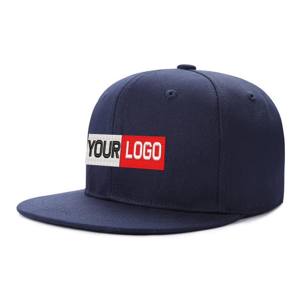 Unisex Navy Custom Embroidery Mens Snapback Baseball Cap Hip Hop Style Flat Visor Adjustable Outdoor Cap Adjustable Breathable